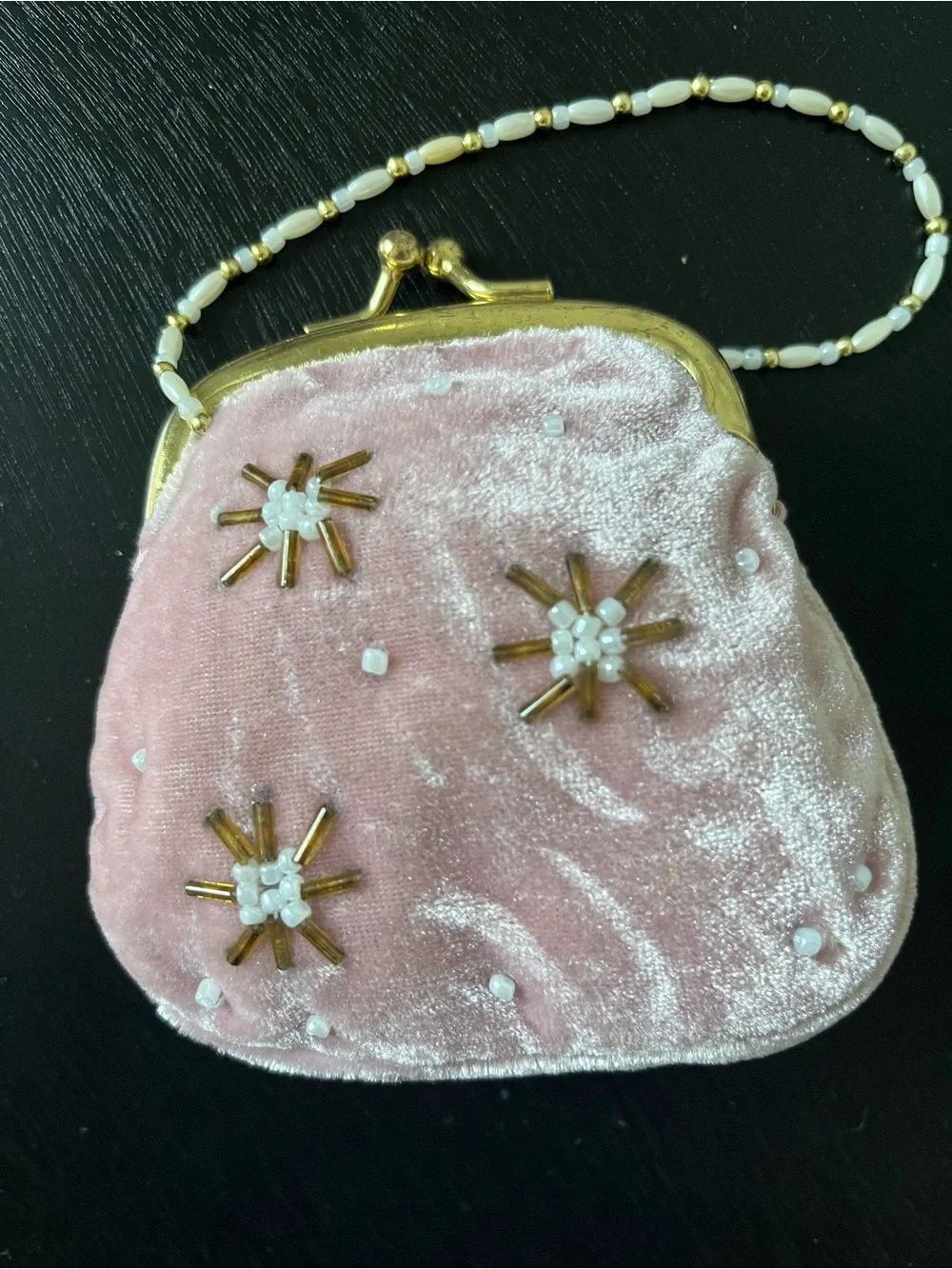 Vintage 1950’s Pink Velvet Beaded Mini Handbag